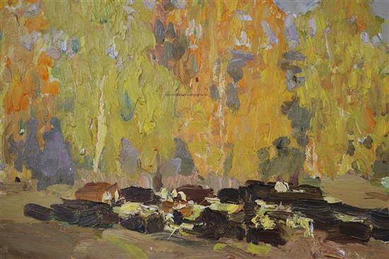 Russian School, oil on board, Farm scene, 26 x 68cm